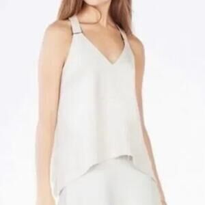 BCBG MaxAzria Charlotte Faux Suede V-Neck Sleeveless Top Canvas Tan Size S